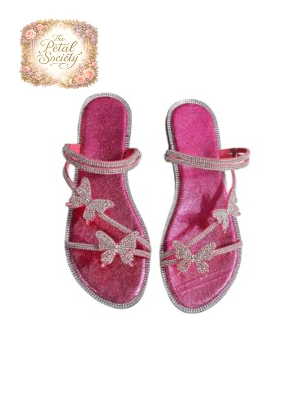 Rhinestone Flat Sandals with Butterfly Decor Strappy Open Toe Slip On